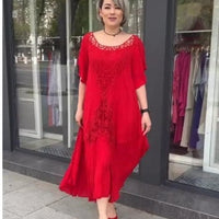 Petunya | Trendiges einfarbiges Kleid im Boho-Ethno-Stil