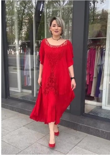 Petunya | Trendiges einfarbiges Kleid im Boho-Ethno-Stil