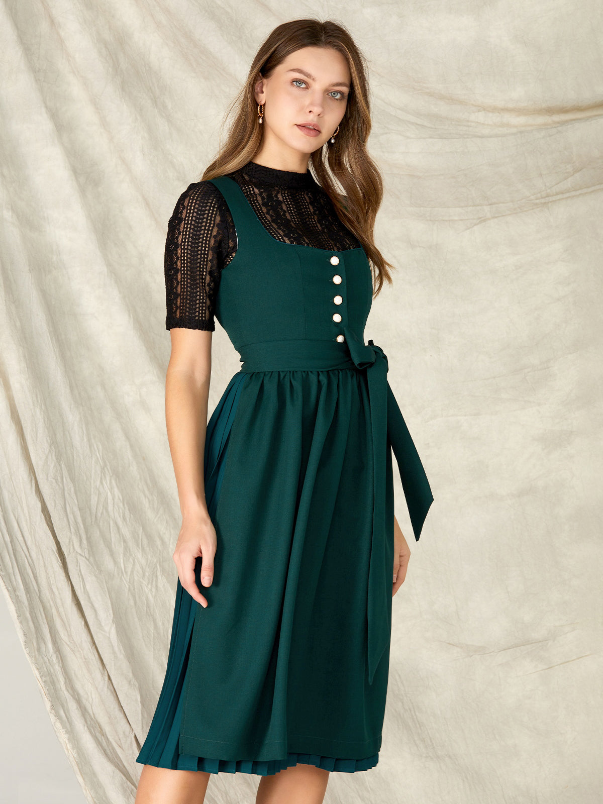 Keia | Dunkelgrünes Dirndlkleid mit Knöpfen