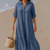 Valeria | stilvolles Kleid mit Kragen und fließendem, gestreiftem Design