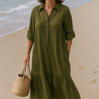 Valeria | stilvolles Kleid mit Kragen und fließendem, gestreiftem Design