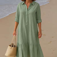 Valeria | stilvolles Kleid mit Kragen und fließendem, gestreiftem Design