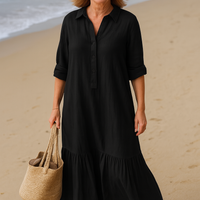 Valeria | stilvolles Kleid mit Kragen und fließendem, gestreiftem Design