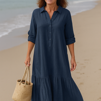 Valeria | stilvolles Kleid mit Kragen und fließendem, gestreiftem Design