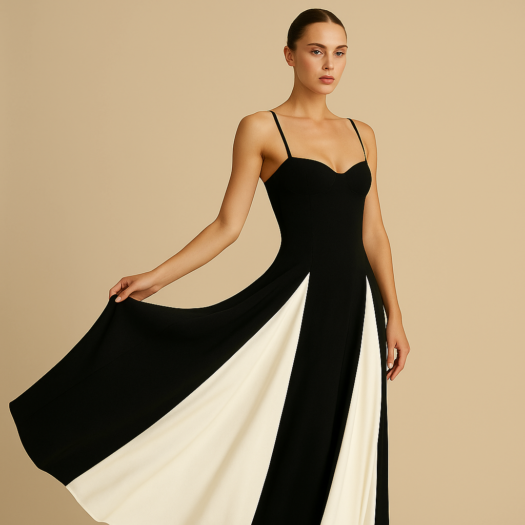 Clair | Maxikleid mit schwarzem und weißem Einsatz