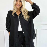 Genevieve | bequemes Hemd aus Viskose und Leinen in klassischer Unifarbe