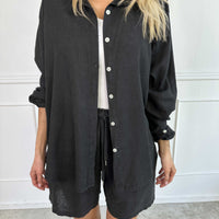 Genevieve | bequemes Hemd aus Viskose und Leinen in klassischer Unifarbe