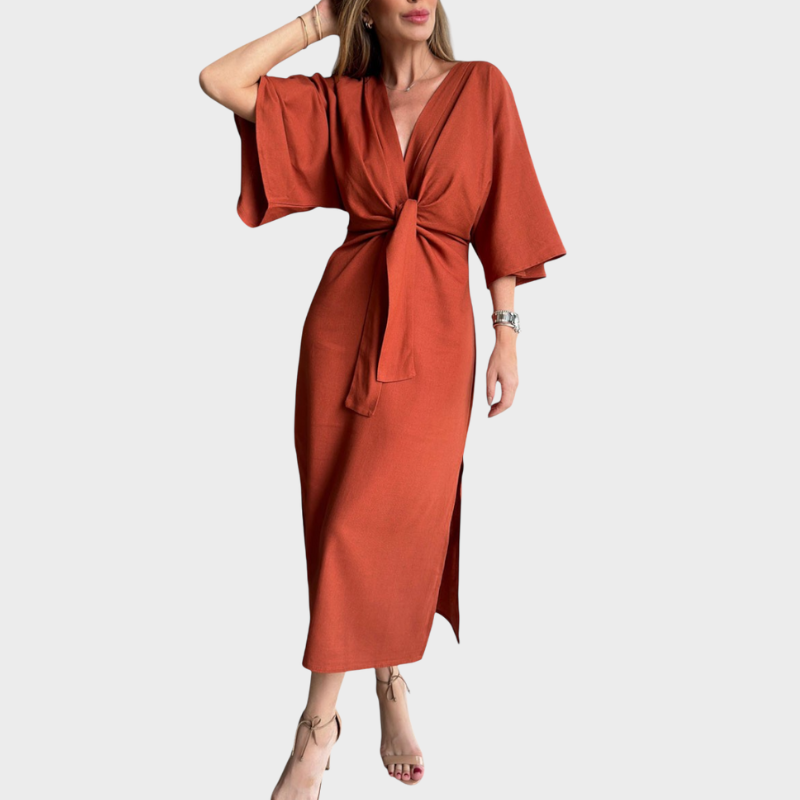 Ayla | lässiges Freizeitkleid, V-Ausschnitt und Knopfleiste.