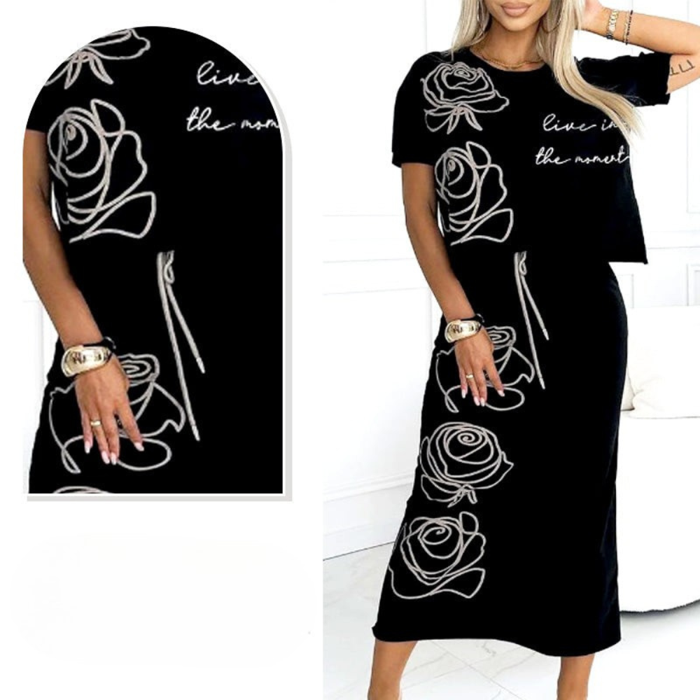 Lyca | Lässiges Damen-Set mit Blumen-T-Shirt und Bustier-Rock