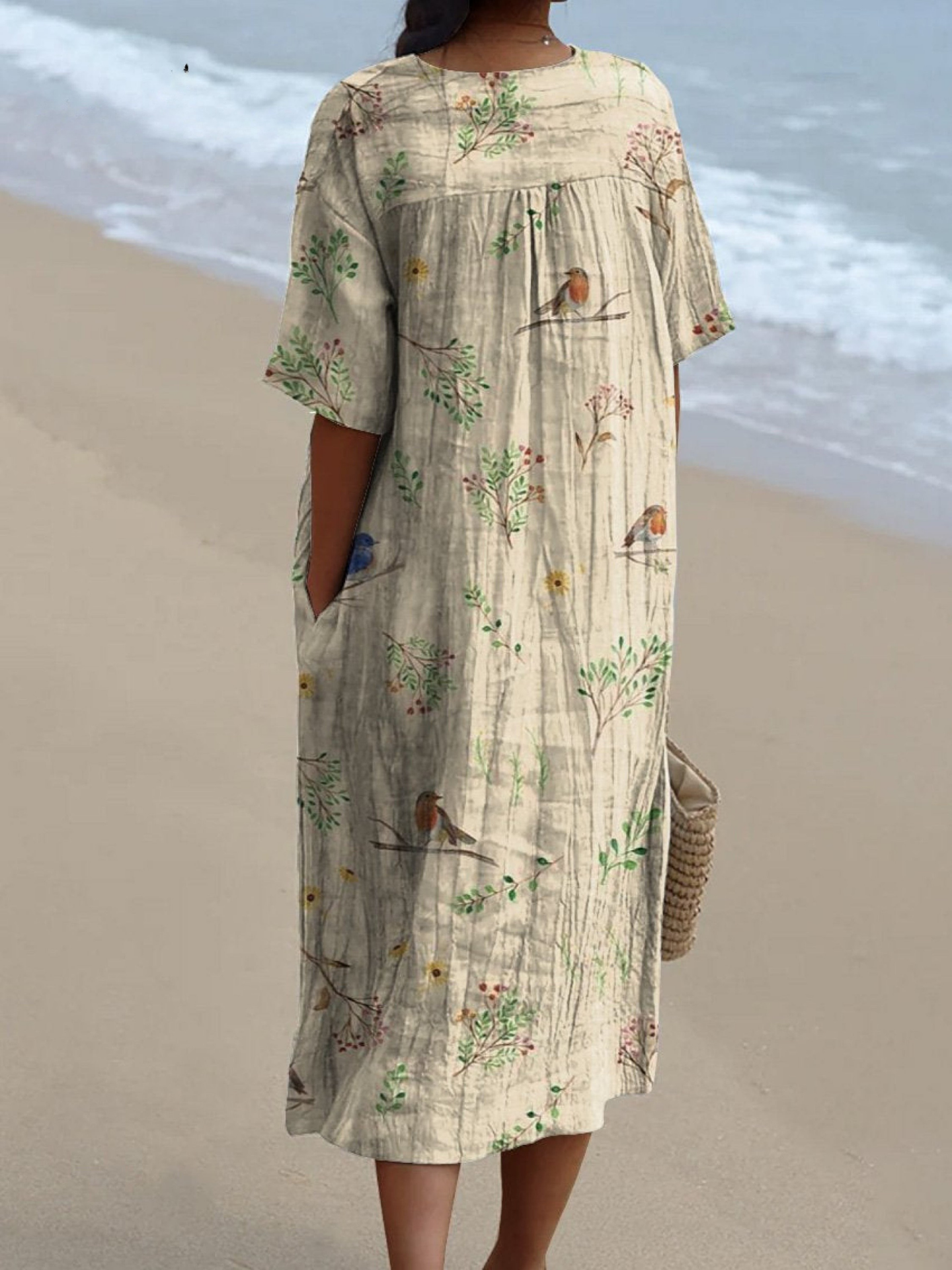 Emily | leichtes Sommerkleid mit frischem Vogel- und Zweigdruck