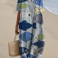 Aria™ | Elegantes Kleid im grafischen Fischprint