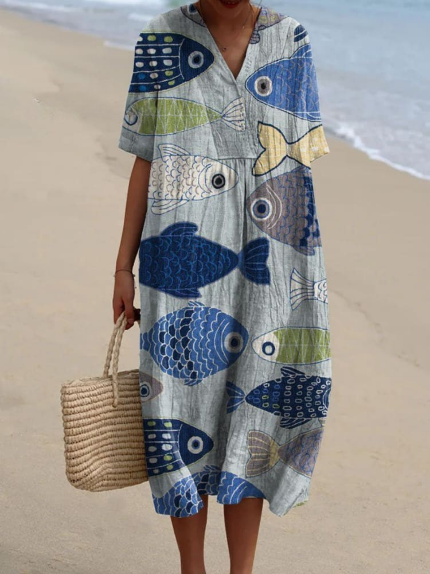 Aria™ | Elegantes Kleid im grafischen Fischprint