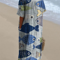 Aria™ | Elegantes Kleid im grafischen Fischprint