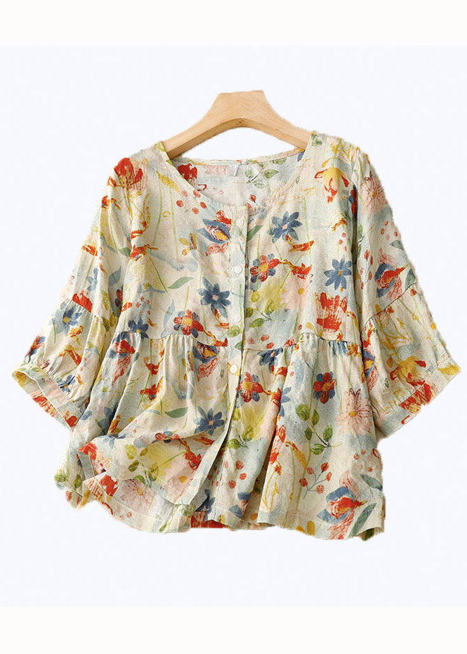 Tamia | Feminine Bluse mit floralen Akzenten und Naturstoffen