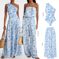 Rora | Set aus Kleid, Jumpsuit, Badeanzug und Rock mit passendem Druck