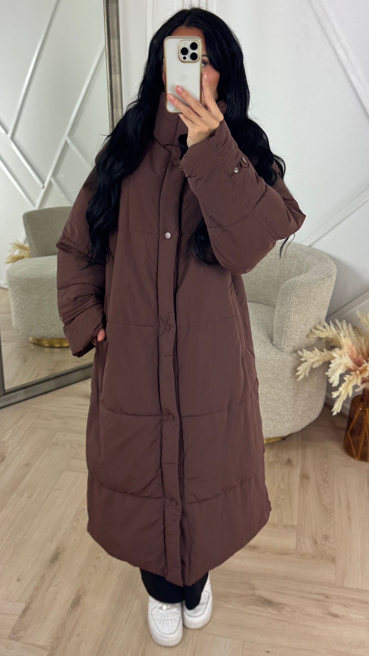 Amica | Lange Steppjacke mit hohem Kragen