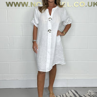 Lexie | Kurzärmeliges Leinenkleid mit V-Ausschnitt