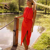 Enidra | Midikleid mit Halter und Schlitz