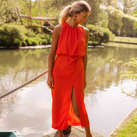 Enidra | Midikleid mit Halter und Schlitz