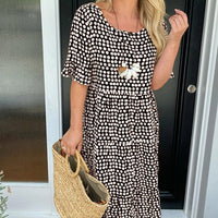 Frannie | trendiges gepunktetes Kleid mit halblangen Ärmeln