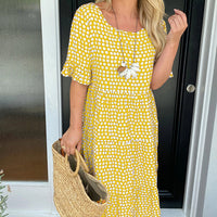 Frannie | trendiges gepunktetes Kleid mit halblangen Ärmeln