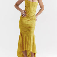 Charleigh | blaues Kleid mit floralem Glockenblumen-Design