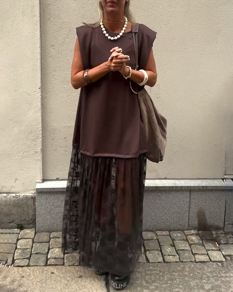 Milani | Patchwork Kleid, ärmellos & aus Mesh