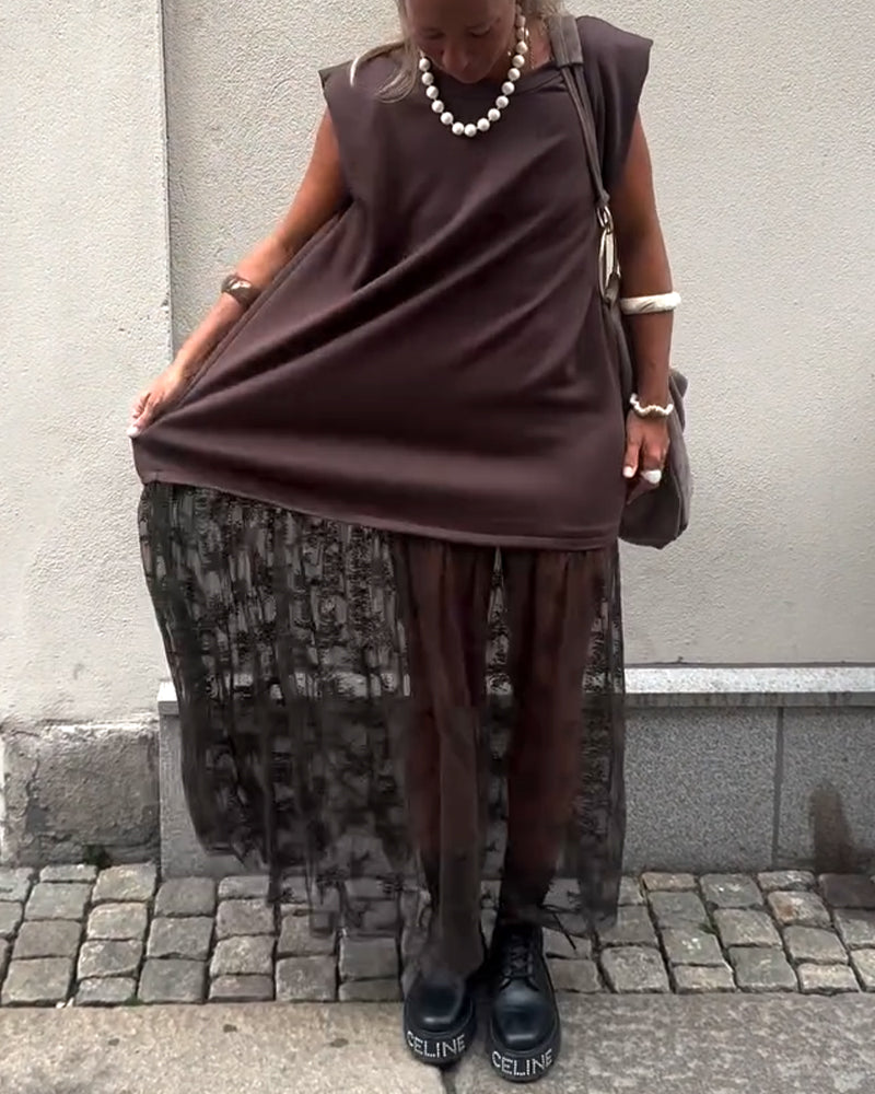 Milani | Patchwork Kleid, ärmellos & aus Mesh