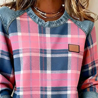 Cassia | Trendiger Karo-Pullover im Denim-Patchwork-Stil