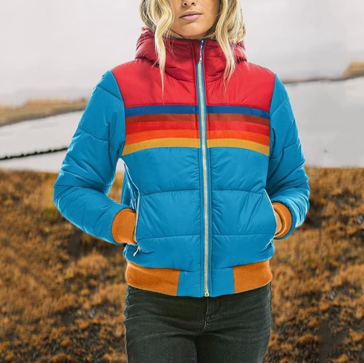 Rosy | Retro Parka mit Kunstfellkapuze für Damen