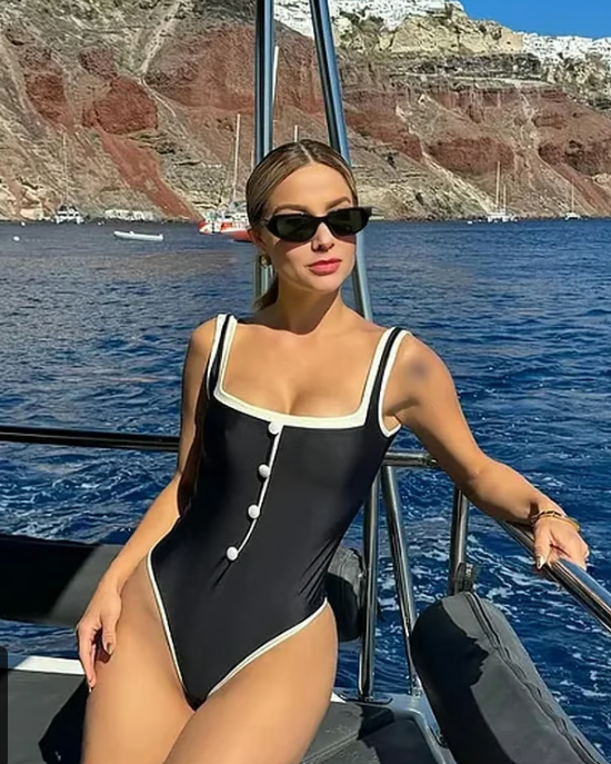 Loue | Schwarzer und Weißer Badeanzug mit Knöpfen