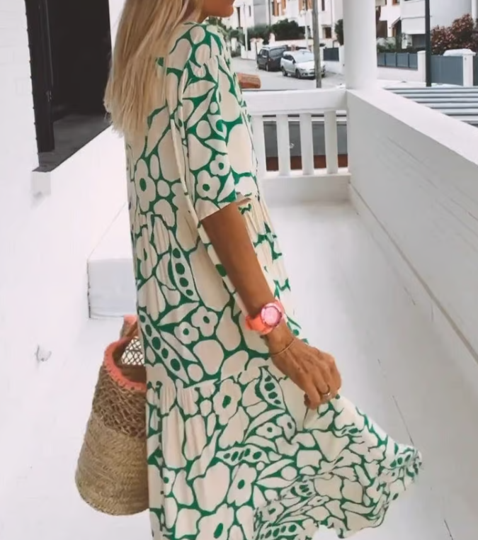 Nadin | Abstraktes Maxikleid mit V-Ausschnitt