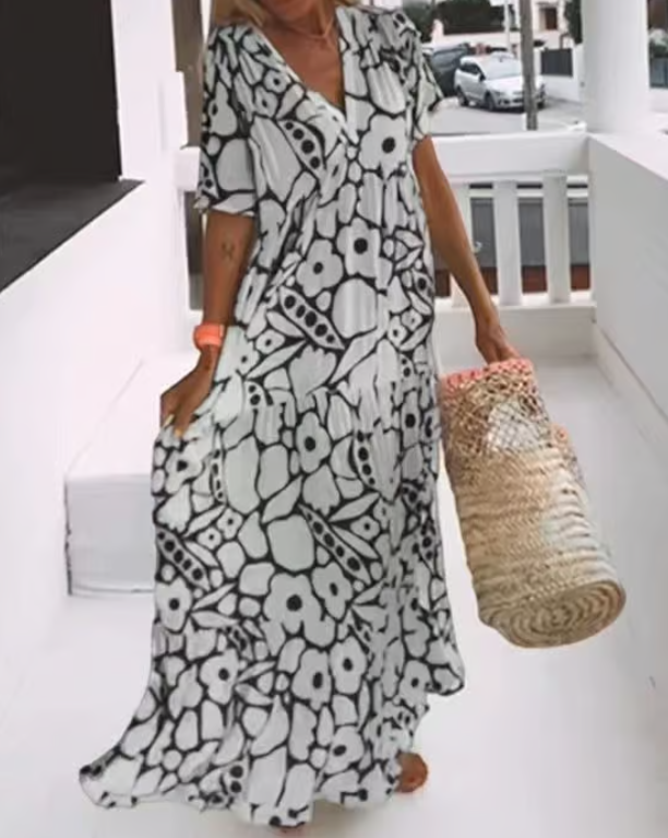 Nadin | Abstraktes Maxikleid mit V-Ausschnitt