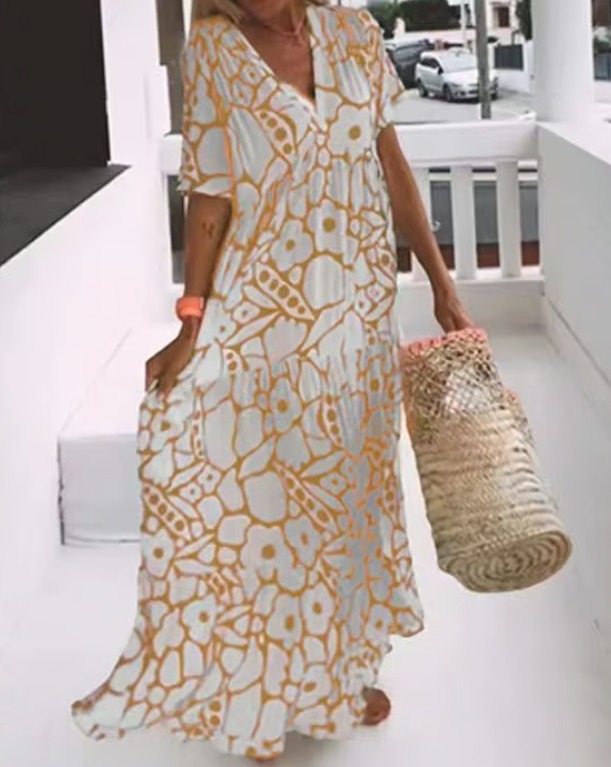 Nadin | Abstraktes Maxikleid mit V-Ausschnitt