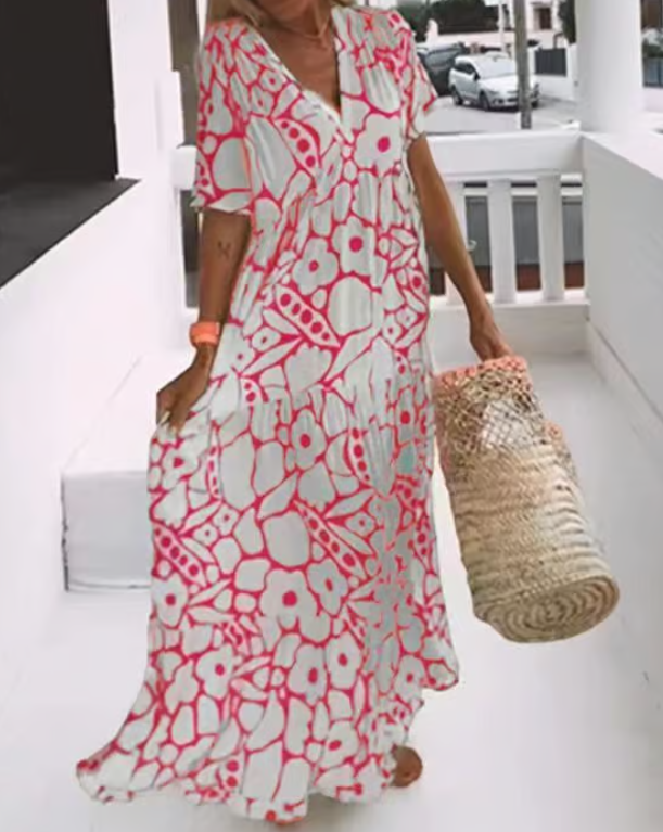 Nadin | Abstraktes Maxikleid mit V-Ausschnitt