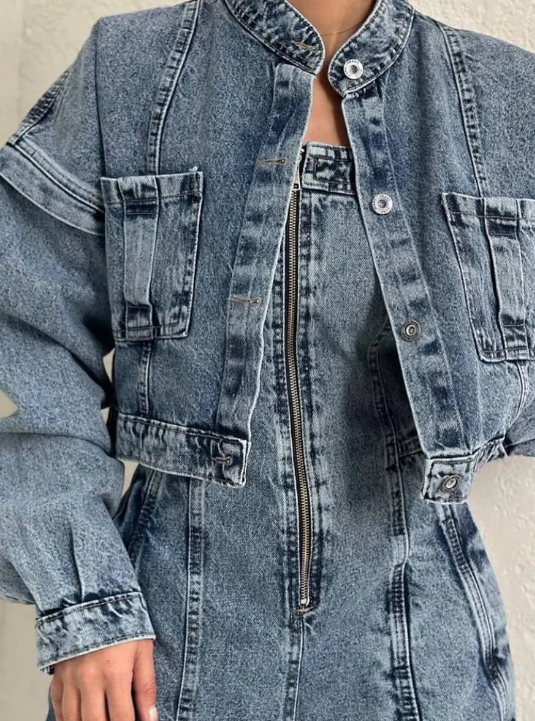 Zoa | Denim Bandeau-Zip-Overall und Jacke im Set