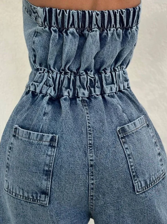 Zoa | Denim Bandeau-Zip-Overall und Jacke im Set