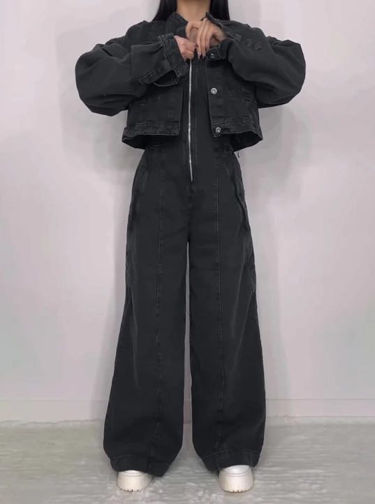 Zoa | Denim Bandeau-Zip-Overall und Jacke im Set