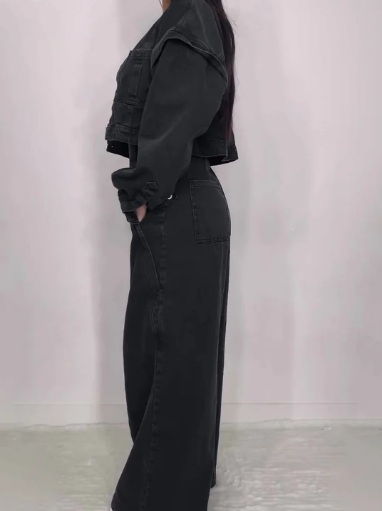 Zoa | Denim Bandeau-Zip-Overall und Jacke im Set