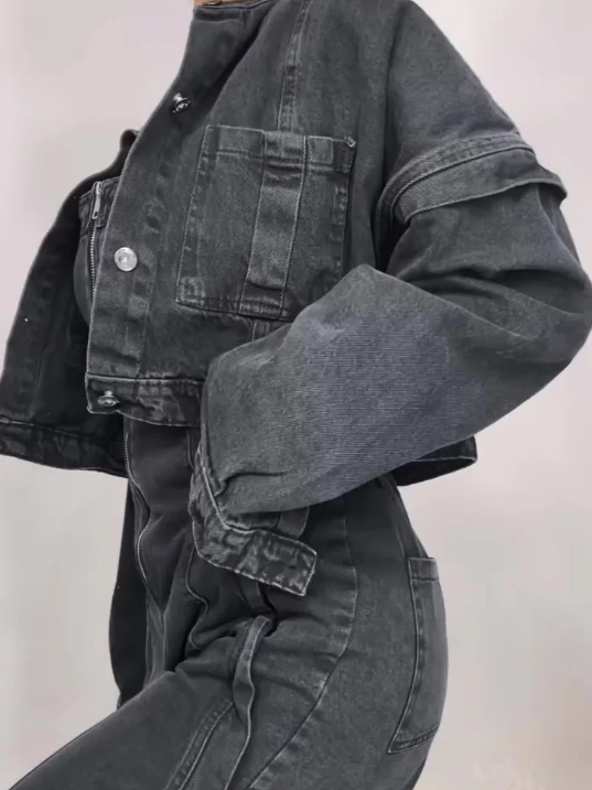 Zoa | Denim Bandeau-Zip-Overall und Jacke im Set