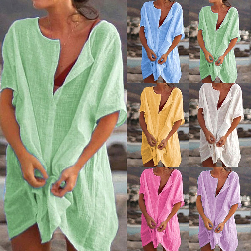 Joey | Schlichtes langes Hemd aus Baumwolle und Leinen für Damen