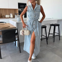 Arlee | Ärmelloses Hemdblusenkleid aus Denim mit Gürtel