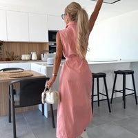 Isbel | Ärmelloses Kleid mit Bindegürtel aus Denim