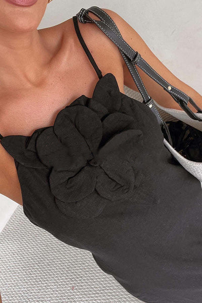 Qincy | Spaghetti-Träger Kleid mit 3D-Blume