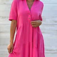 Lia | Lockeres monochromes kurzärmeliges Kleid für Damen