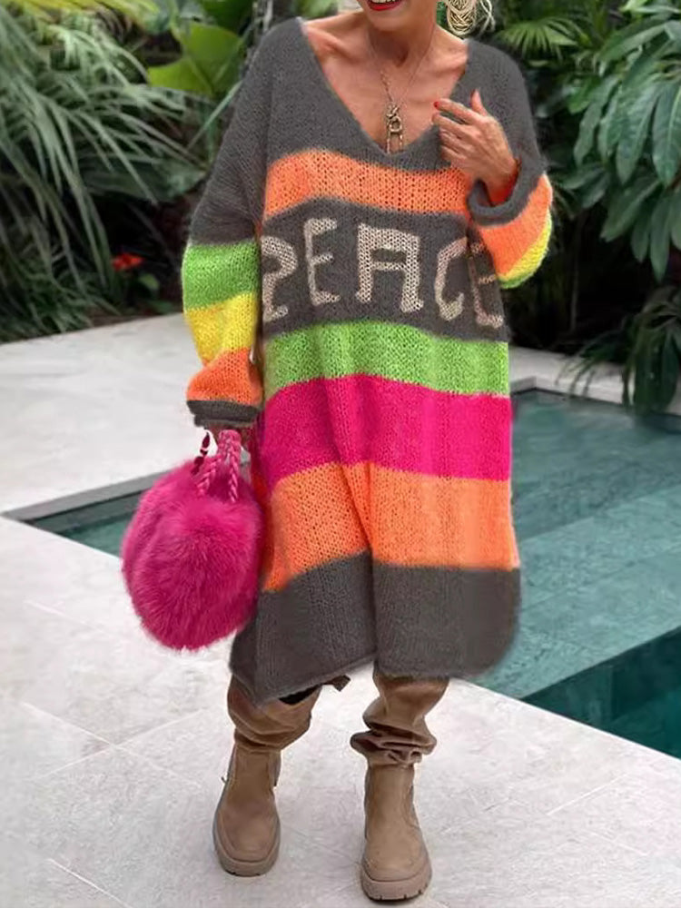 Elva | Langärmeliges Pulloverkleid mit V-Ausschnitt