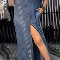 Rosia | Lässiges Maxi-Hemdkleid aus Denim mit Textdetails