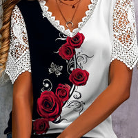 Juliana | elegantes Top mit Spitzenbesatz und floralem Schmetterlingsdesign