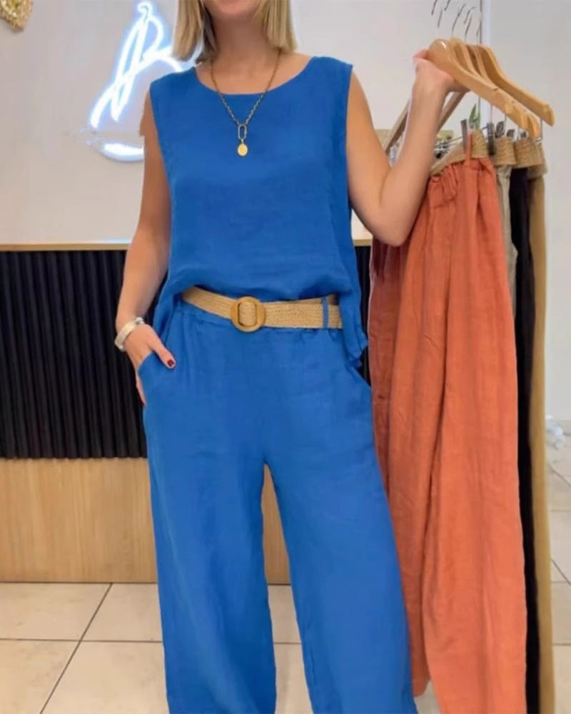 Giselle | Ärmelloses Hosenset aus Baumwolle und Leinen