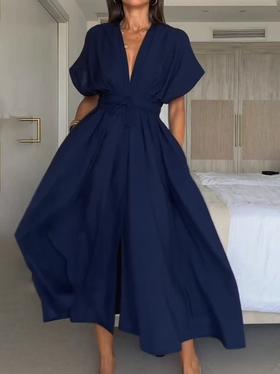 Della | schickes Damenkleid in Midi-Länge mit V-Ausschnitt.